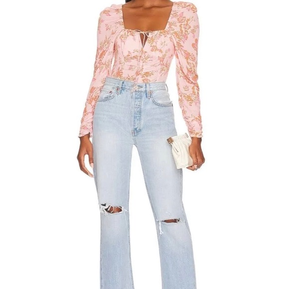 NWT Free People Hilary Pink & Floral Printed Long Sleeve Boho Top - Picture 4 of 8